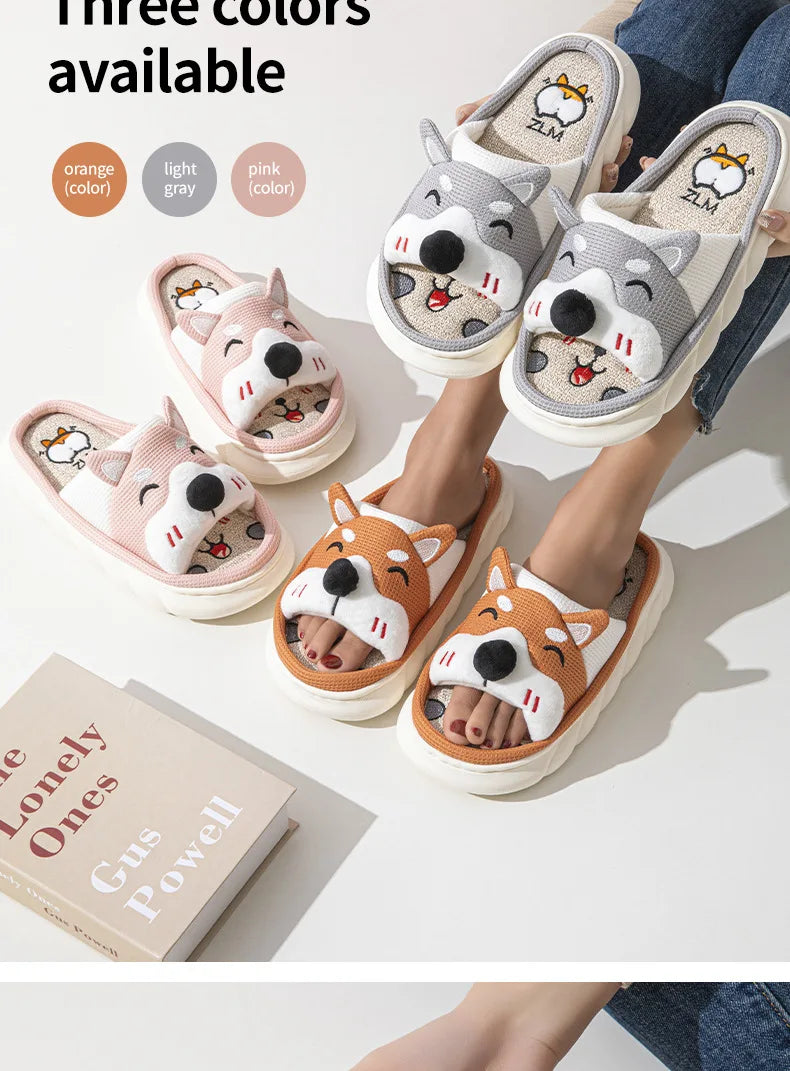 Gacimy Women's Cartoon Linen Slippers Comfortable Soft Thick Sole Indoor House Slippers Summer New Breathable Cute Linen Slides