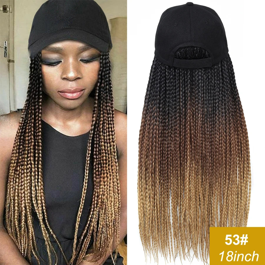 Synthetic Hat Wig Baseball Cap with Braiding Hair 24inch Long Braids Wigs Women Girls Daily Wear Ombre Blue Grey Brown Blonde