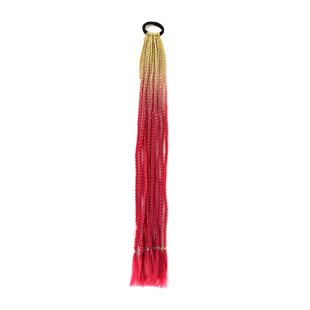 24inch Rubber Band Crochet Mixed Box Braids Plaited Ponytail Synthetic Gradient Dirty Braided Ponytail Hair Extensions for Kids
