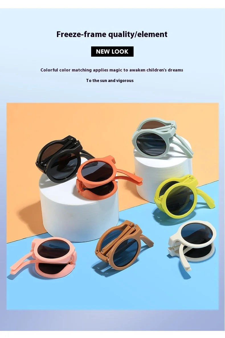New Folding Children's Fashionable Round Sunglasses Cute Eyeglasses For Boys Girls Baby Sunshade And UV Protection