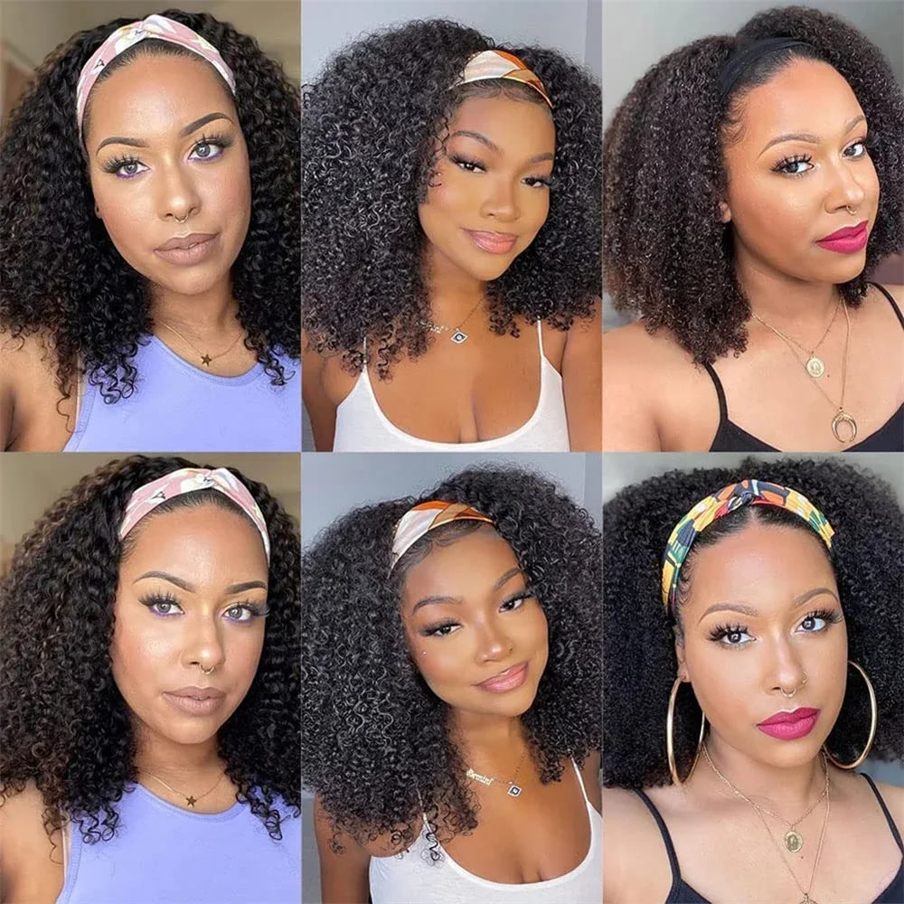 Afro Kinky Curly Headband Wigs Remy Human Hair Wig Glueless Headband Afro Kinky Curly Wig For Black Women 180 Density
