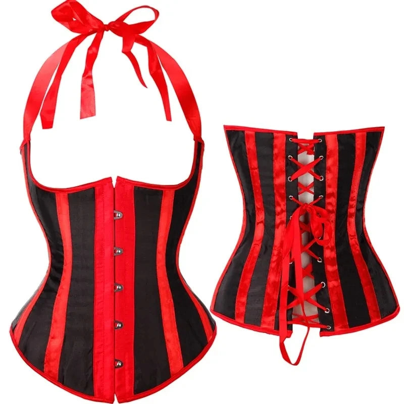 Lady Vest Corsets for Women Satin Halter Tops Straps Underbust Corset Bodyshaper Steampunk Corset Bustier Sexy Cupless Lingerie