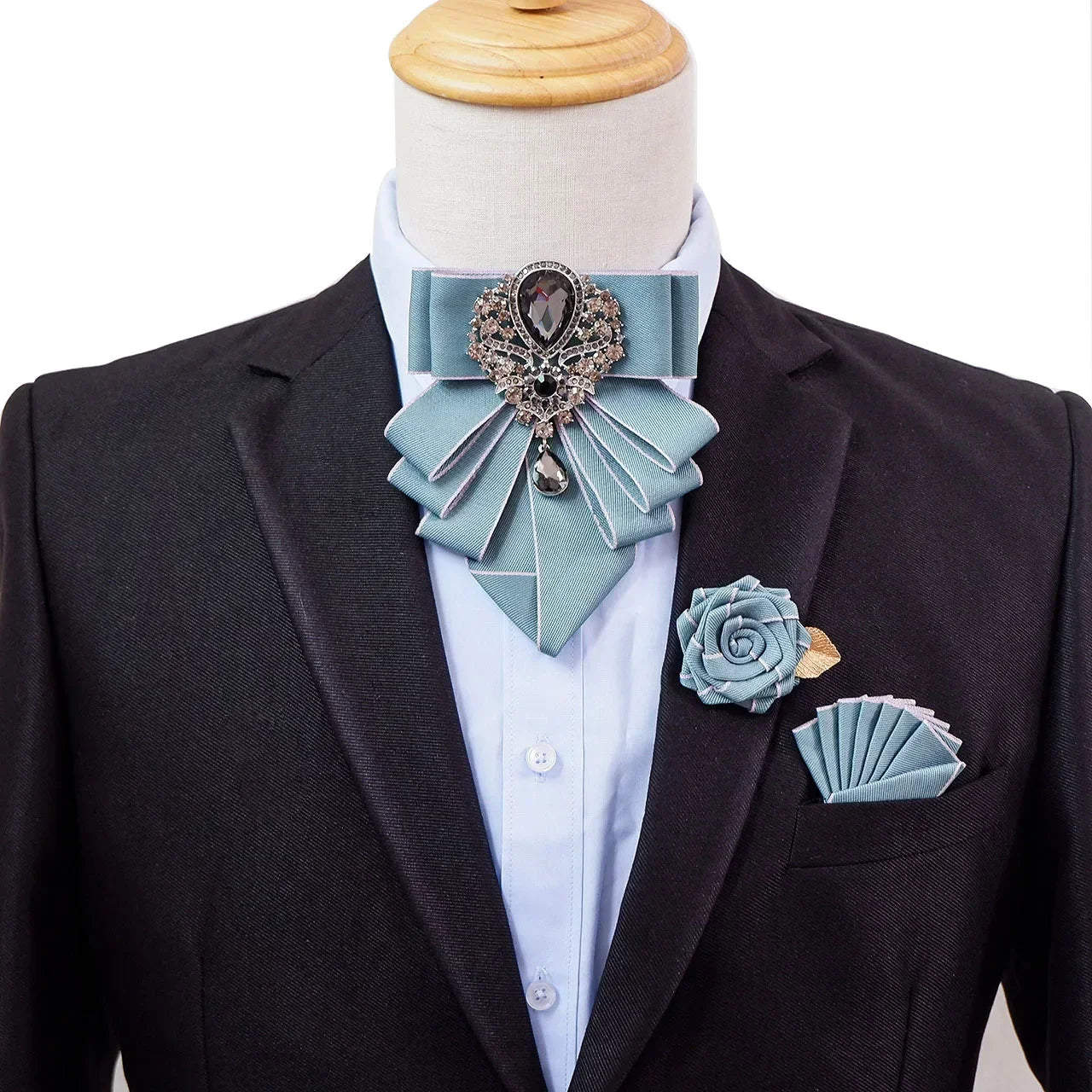 Vintage British Banquet Suit Shirt Collar Flowers Luxury French Men's Jewelry Bow Chest Clip 3-piece Set Wedding Bows Brooch Set
