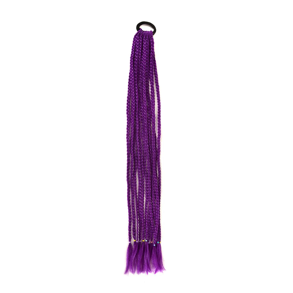 24inch Rubber Band Crochet Mixed Box Braids Plaited Ponytail Synthetic Gradient Dirty Braided Ponytail Hair Extensions for Kids