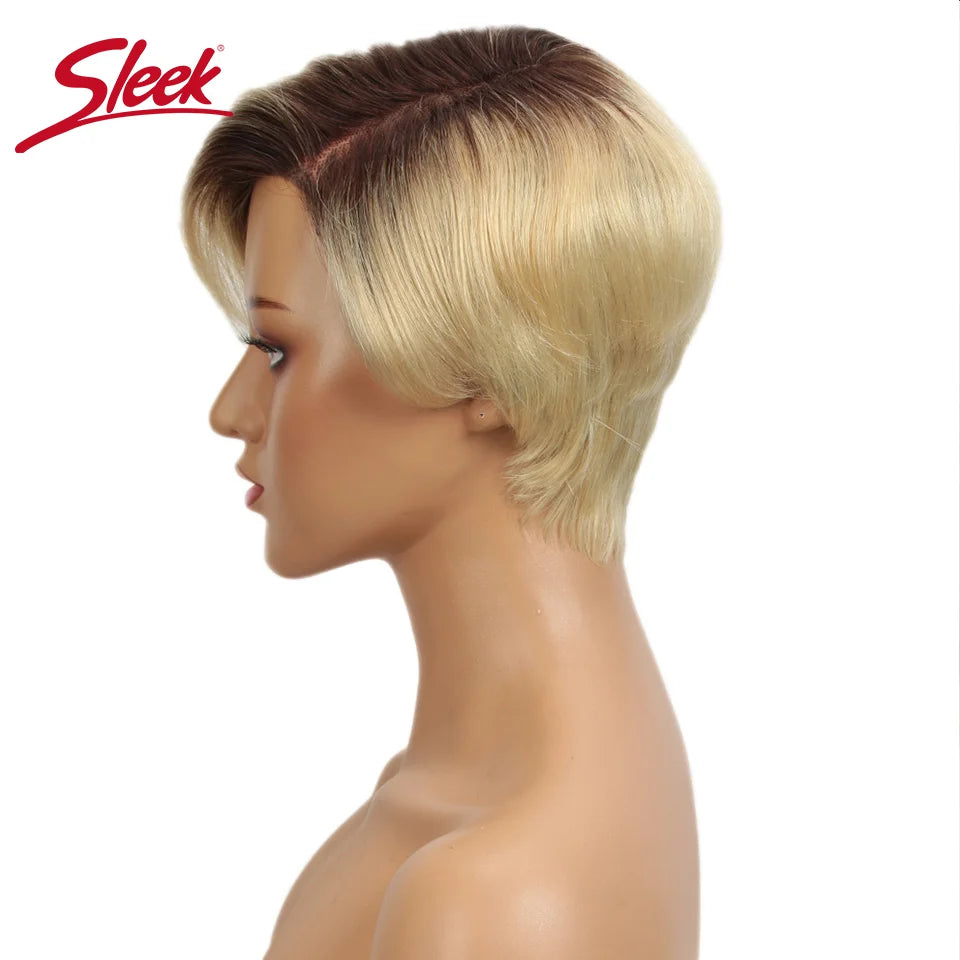 Sleek Blond 613 Short Pixie Cut Bob Wigs Lace Front T Part Human Hair Wigs Black Dark Wigs Brazilian Straight Grey Remy Hair Wig