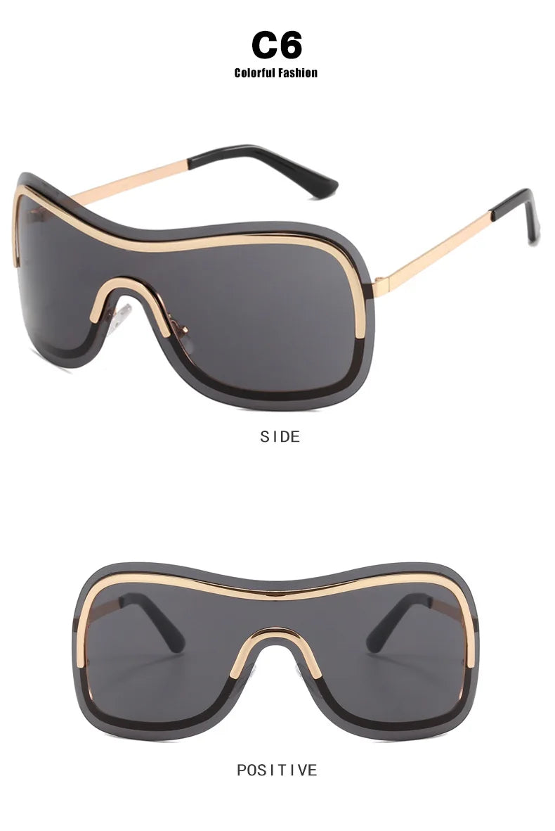 2023 New Metal Y2K Wrap Around Sunglasses Women Silver Mirror Sun Glasses One Piece Steam Punk Goggles Men Sun Shades Eyewear