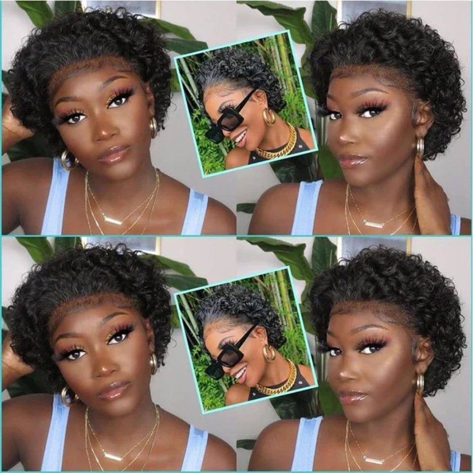 Short Pixie Cut Wigs Brazilian Human Hair Curly Wigs Cheap 13X1 Transparent Lace Wig Preplucked Hairline Wigs For Black Women