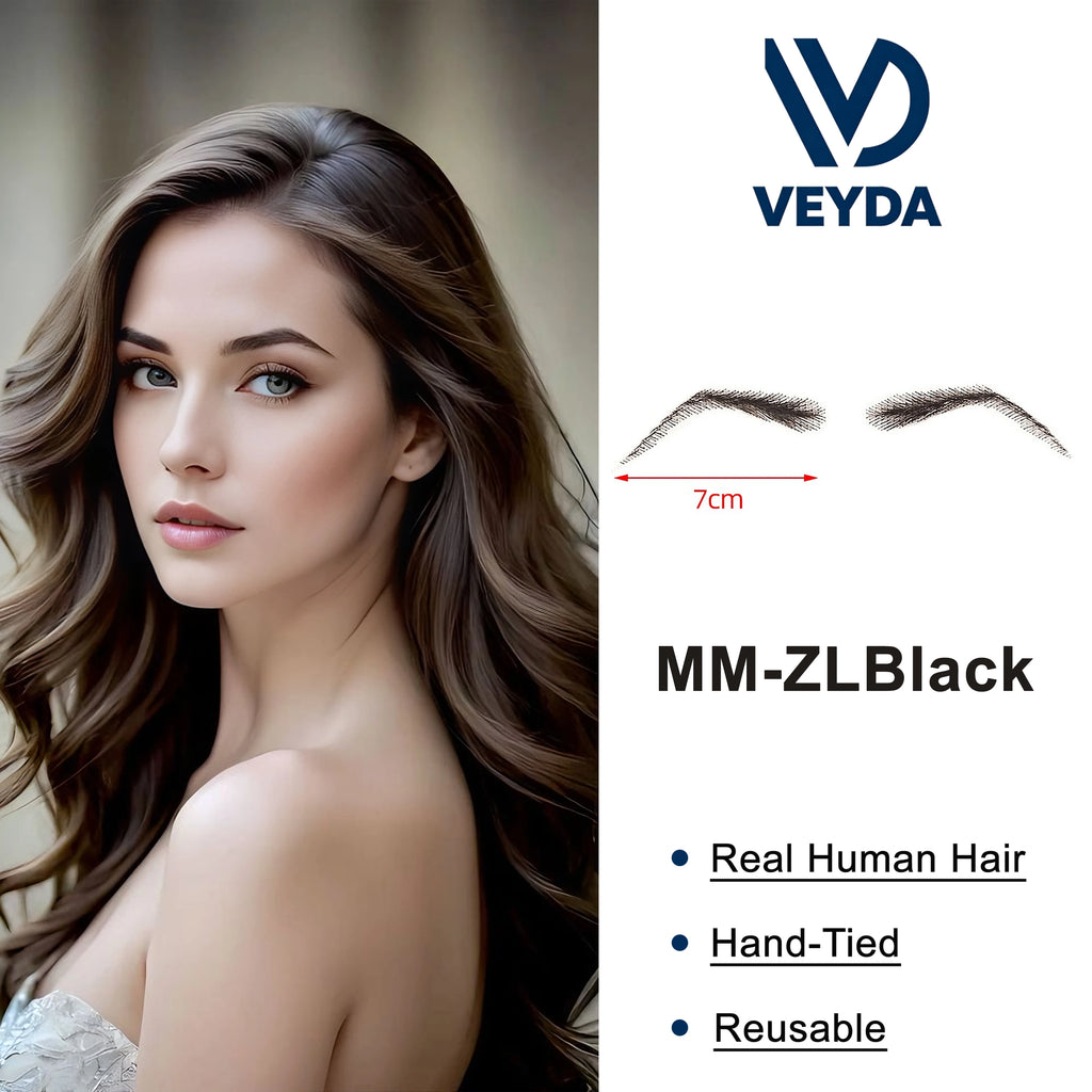 6 New Styles Invisible Natural Black Fake Eyebrows For Adult Males and Females 100% Human Hair Handtied Lace Base Natural Growth