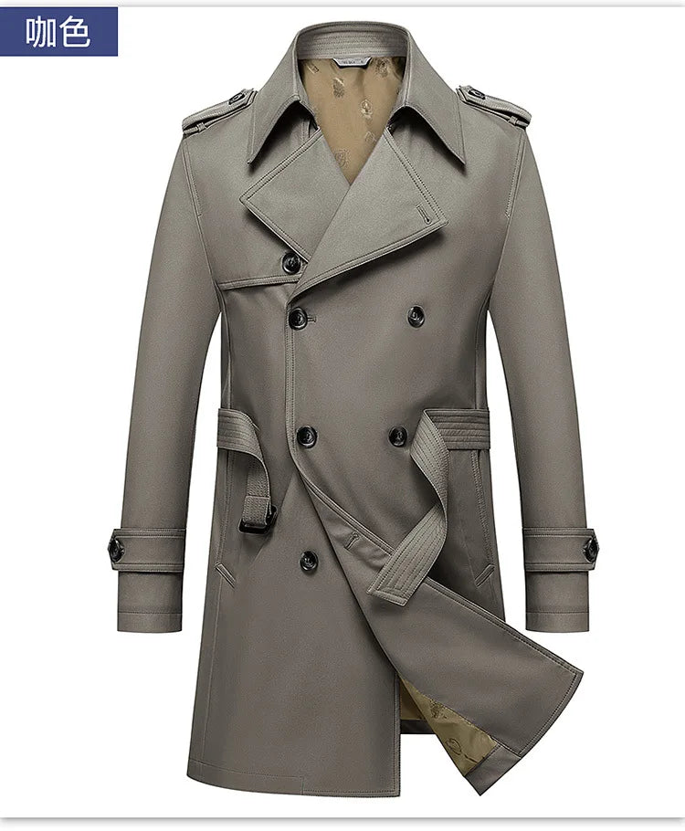 Spring Autumn New Fashion Men's Solid Color Simple Casual Trendy Double-breasted Long Sleeve Plus Size Trench Male Coat Clothes