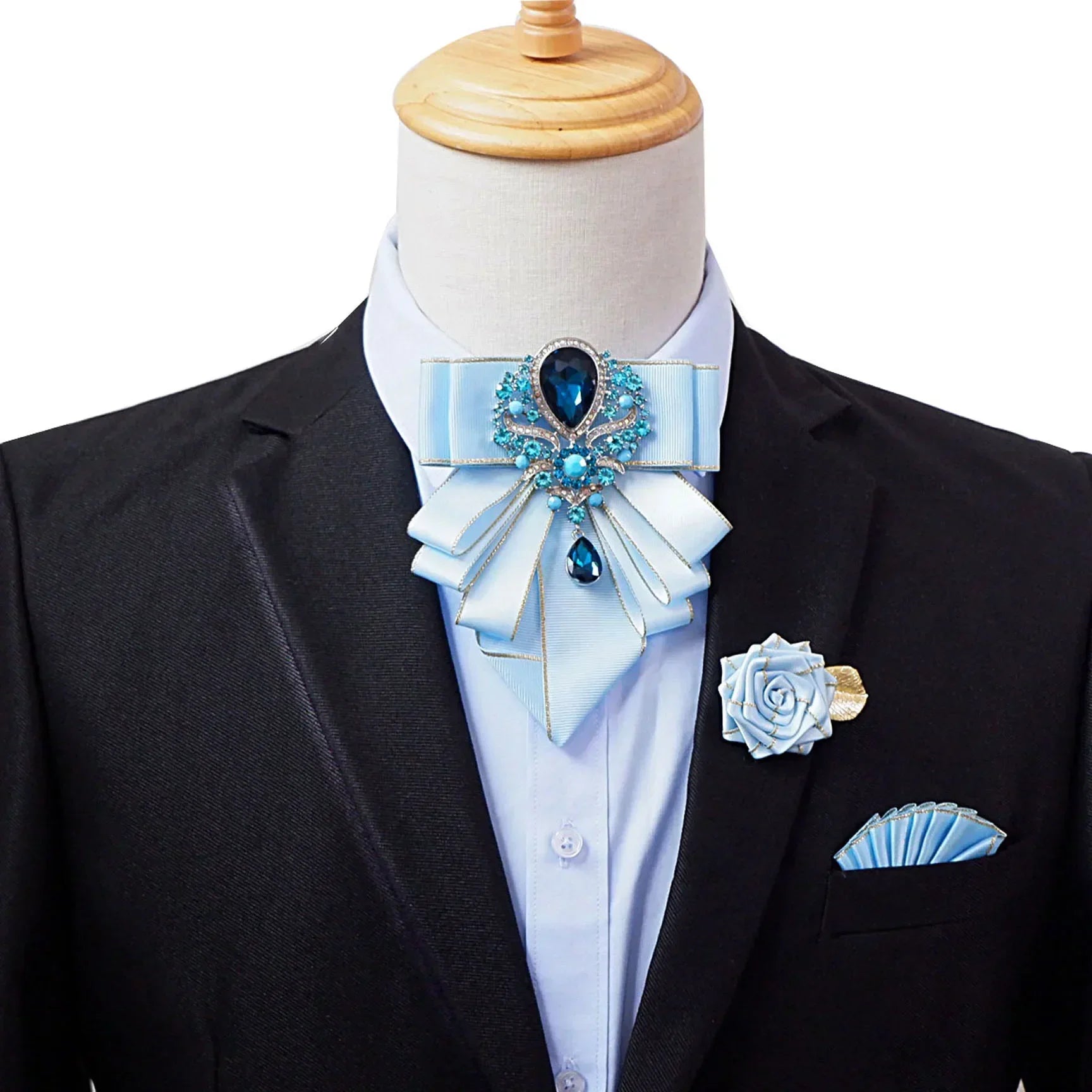 Vintage British Banquet Suit Shirt Collar Flowers Luxury French Men's Jewelry Bow Chest Clip 3-piece Set Wedding Bows Brooch Set