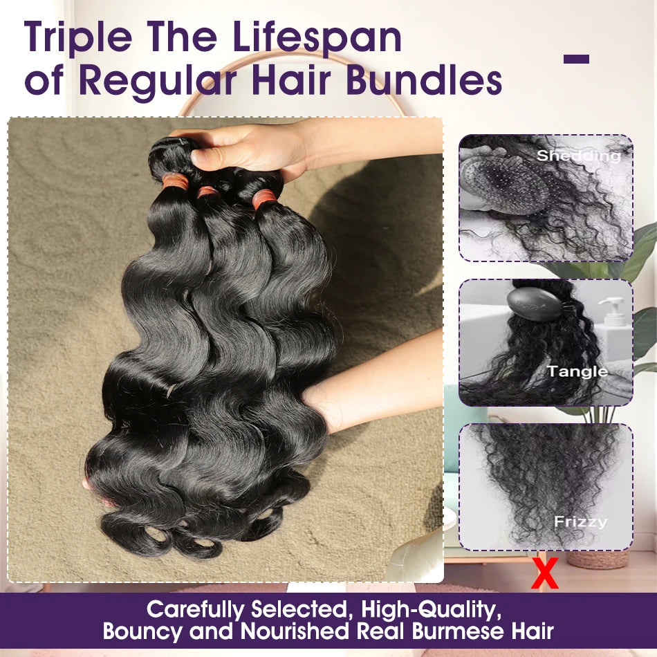 Brazilian 30 36 Inch Body Wave Bundles Burmese Raw Human Hair Bundles Extensions Unprocessed Water Wave Hair 1 3 4 Bundle
