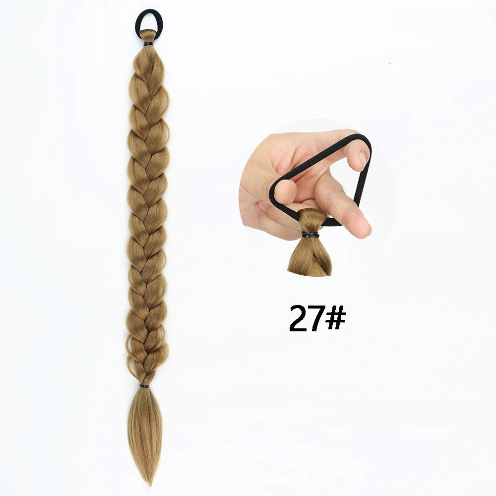 Synthetic Braided Ponytail Extensions Blonde Hairpiece Long Pony Tail With Hair Tie Rubber Band Hair Blonde For Women