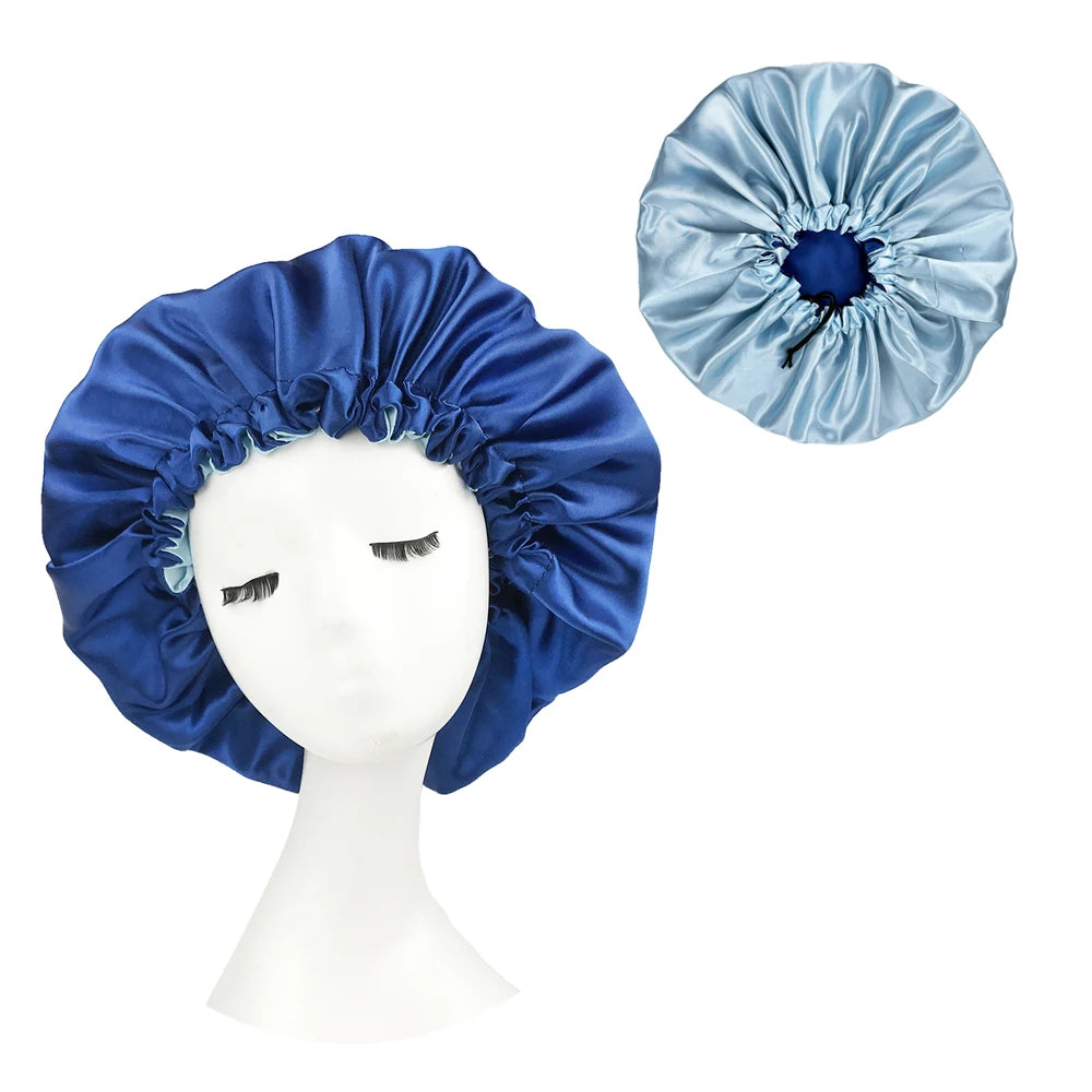 New Solid Women Satin Bonnet Fashion Stain Silky Big Bonnet for Lady Sleep Cap Headwrap Hat Hair Wrap Accessories Wholesale