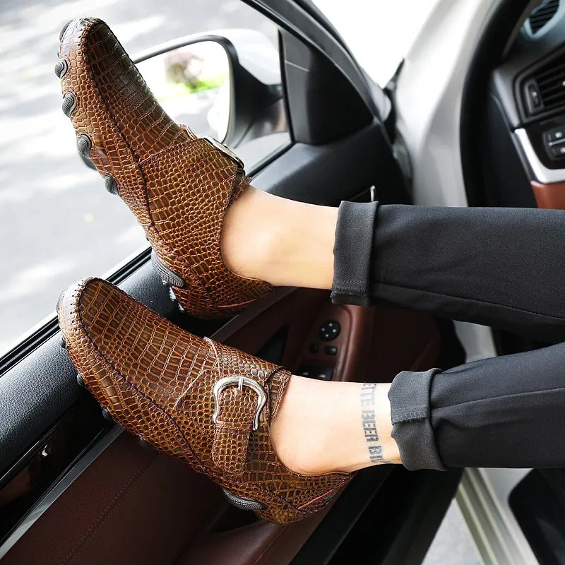 Crocodile Skin Loafer Shoes Men Genuine Leather Slip-on Moccasins Handmade Male Outdoor Casual Shoes Drive Walk Luxury Leisure