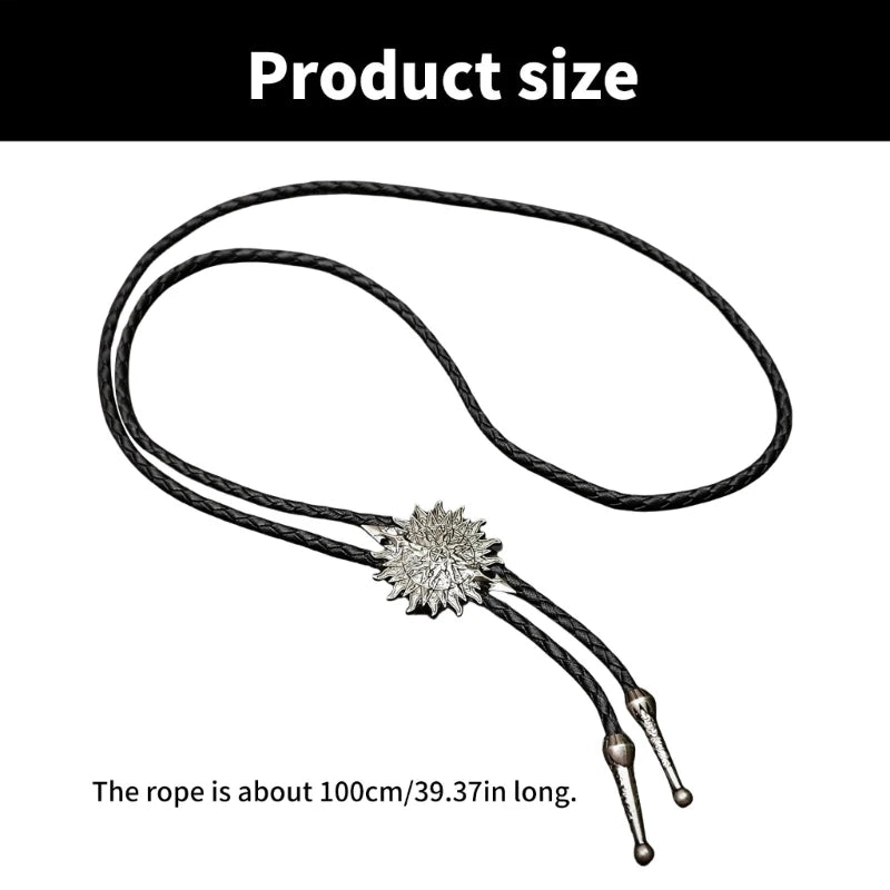 Unisex Metal Pendant Bolo Tie Western Leather Cord Adjustable Necktie Necklace