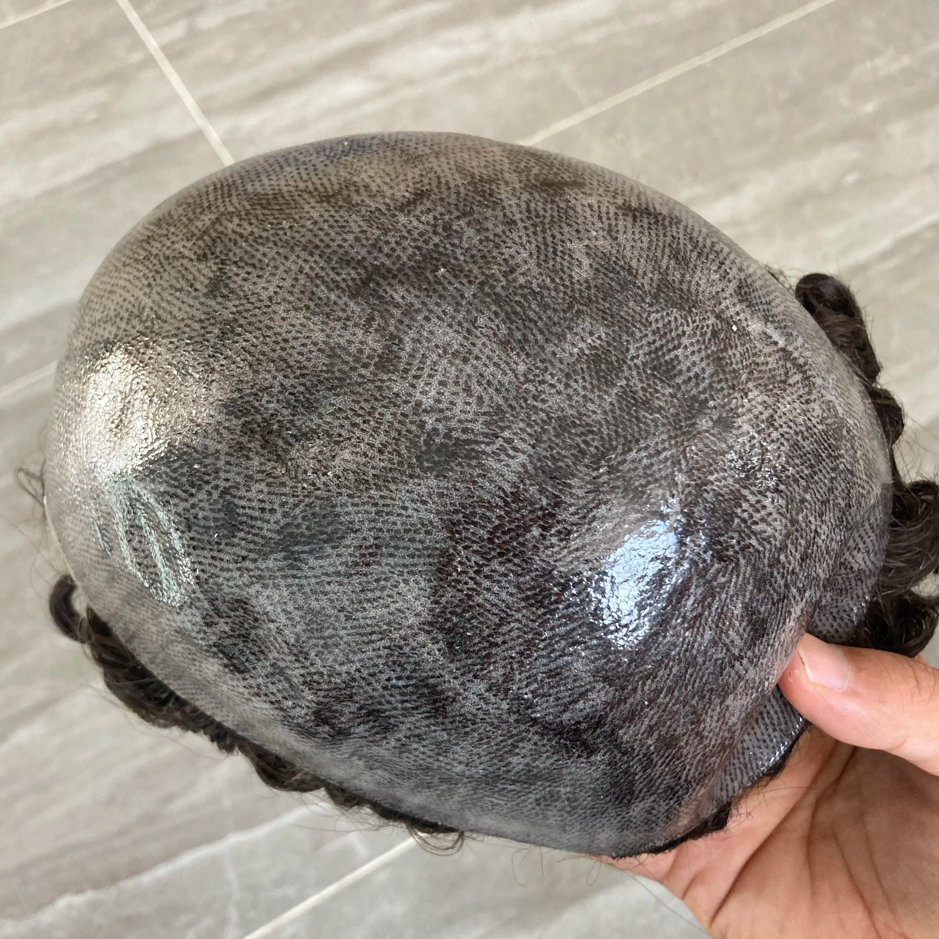 Durable Natural Hairline Human Hair Men's Toupee 26mm Curly Managable Skin Base #1 Jet Black Brown Hair Capillary Prosthesis