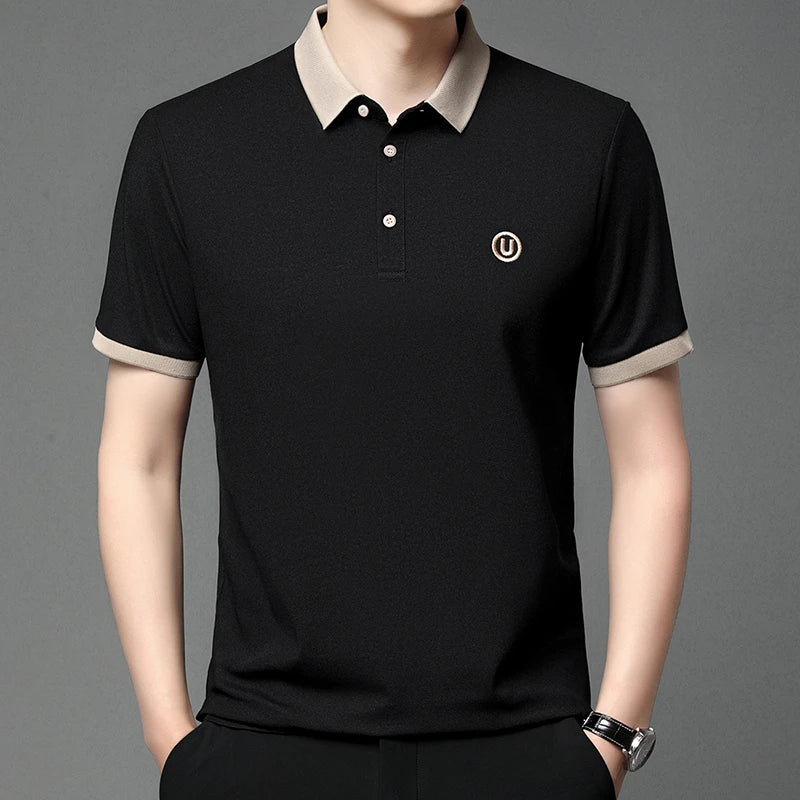 2024 Men's New Embroidered Cotton Business Leisure Short Sleeved POLO Shirt Fashion Short Sleeved Comfortable and Breathable Top