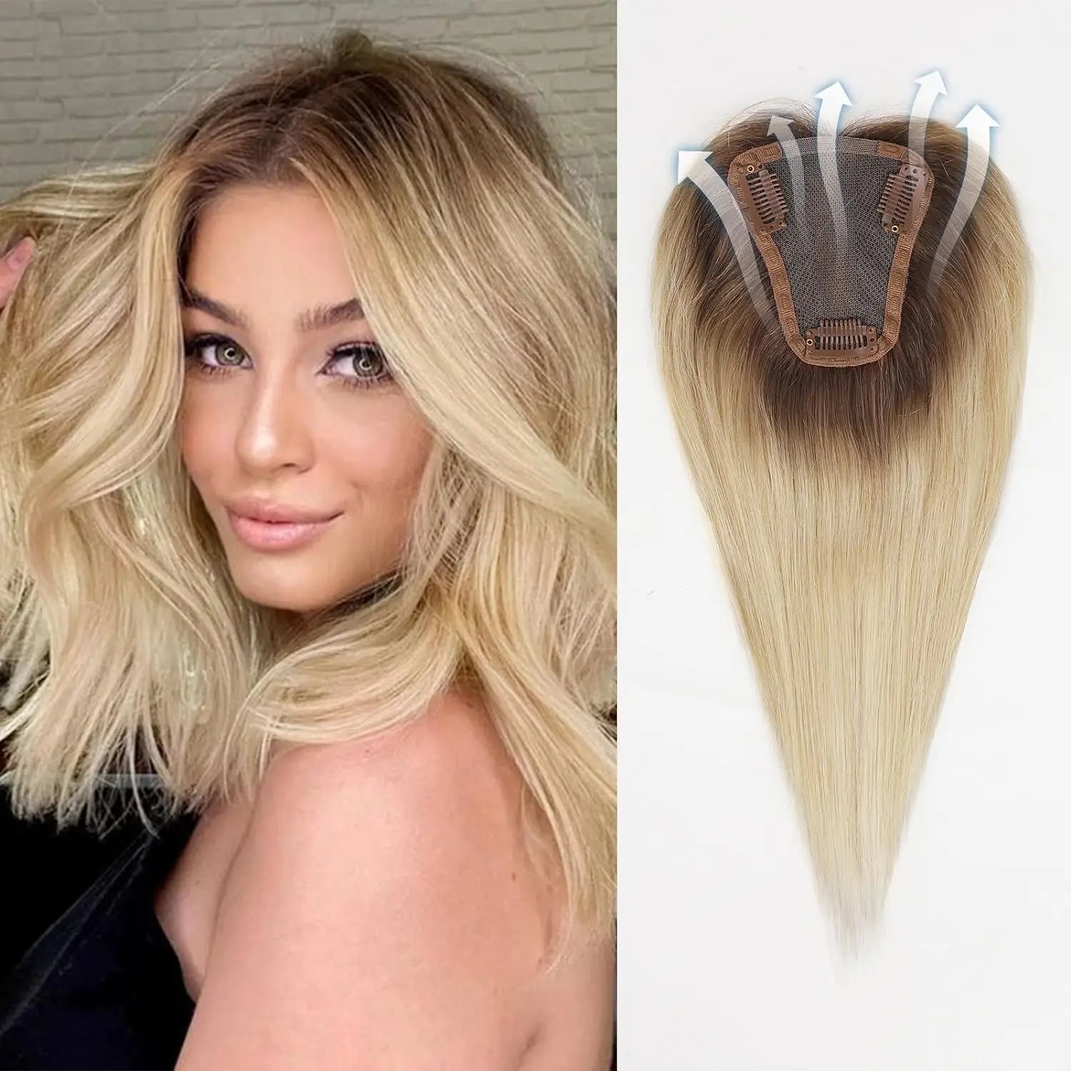Chocolate Brown Remy Human Hair Toppers 12inches Straight Topper Lace Base Clips in Hair Human Hair Pieces Extensions for Women
