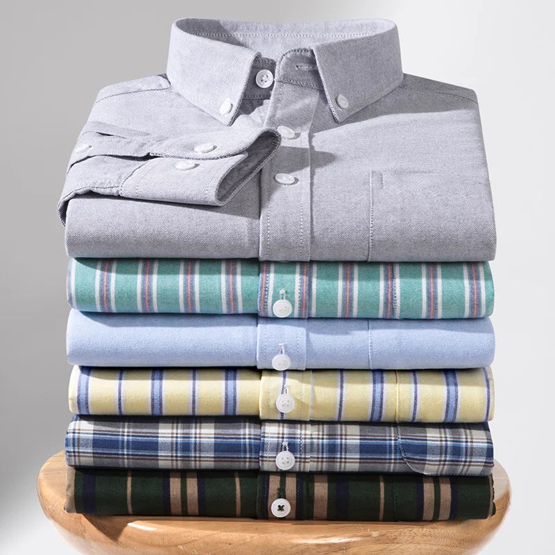 100% Pure Cotton Men Shirts Long Sleeve Dress Shirts Male Slim Social Business Blouse Solid Color Oxford Shirt 8XL 10XL 11XL