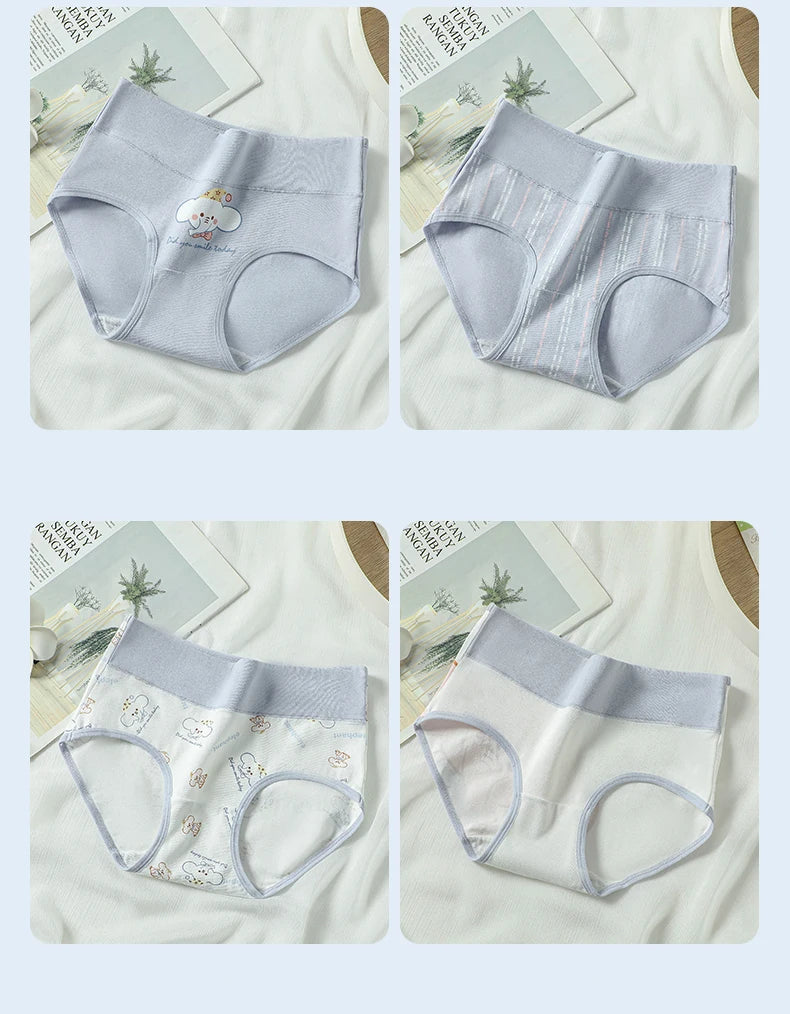 Plus Size 4Pcs High Waist Women‘s Panties Body Shaper Underwear Breathable Cotton Briefs Grils Panty Sexy Slim Female Lingerie