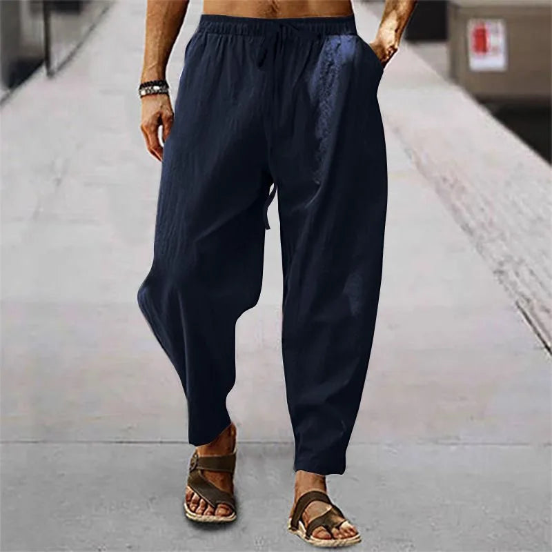 Summer and autumn plus size S-5XL men's pure cotton linen sports and fitness pants breathable casual training jogging pants stre