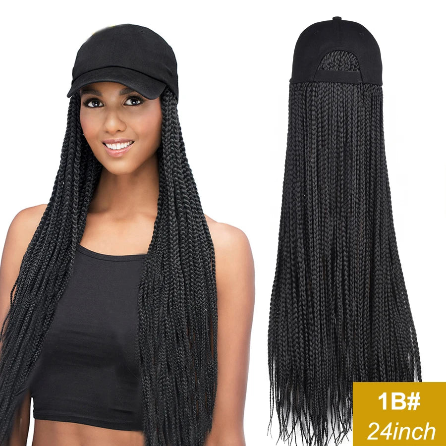 Synthetic Hat Wig Baseball Cap with Braiding Hair 24inch Long Braids Wigs Women Girls Daily Wear Ombre Blue Grey Brown Blonde