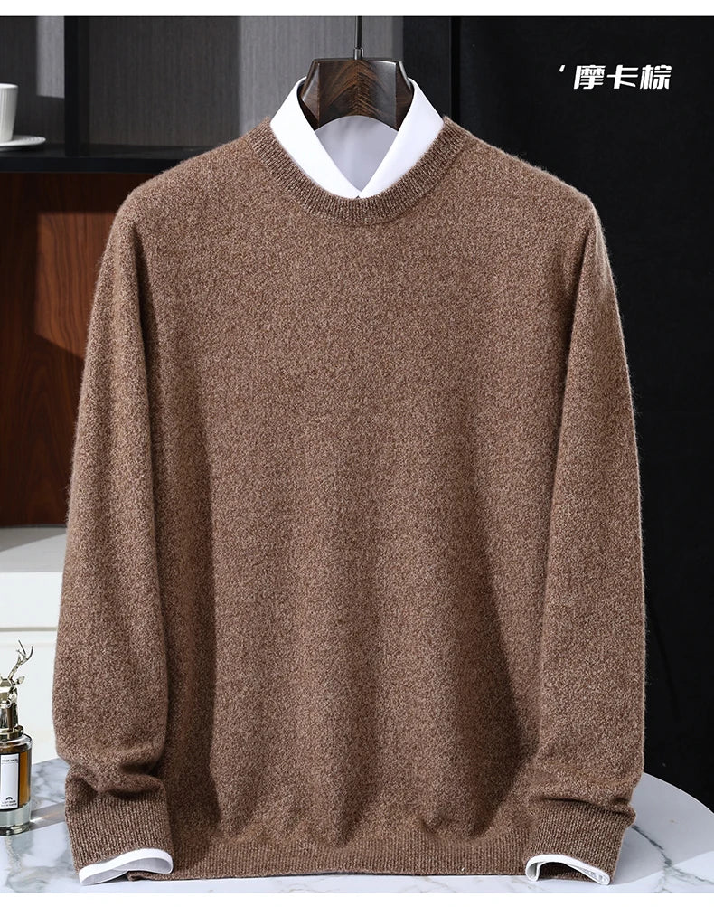 Autumn/Winter Men's 100% Pure Cashmere Pullover Business Casual Solid Knitted Sweater Loose Round Neck Tops Thick Warm Jumper