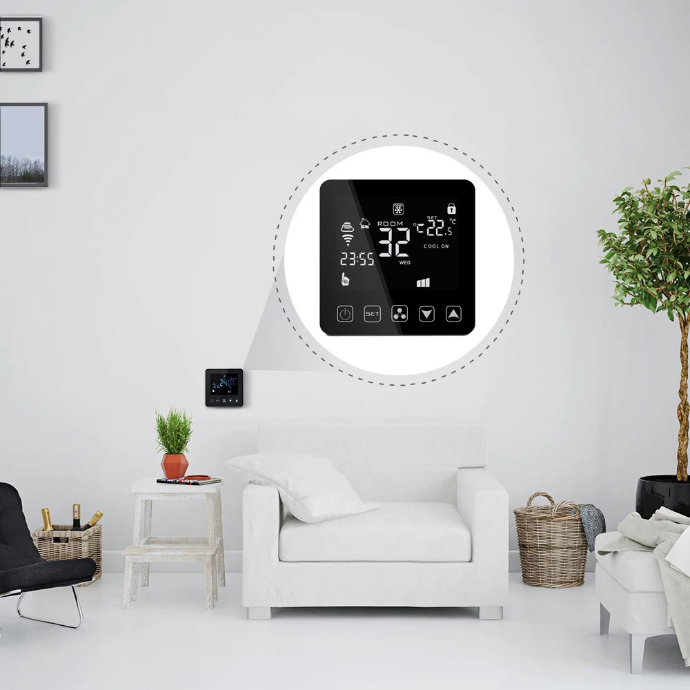 Tuya Smart Thermostat Cooling Heating 3 Speed Fan WiFi Room Thermostat for Central Air Conditioner Fan Coil Unit