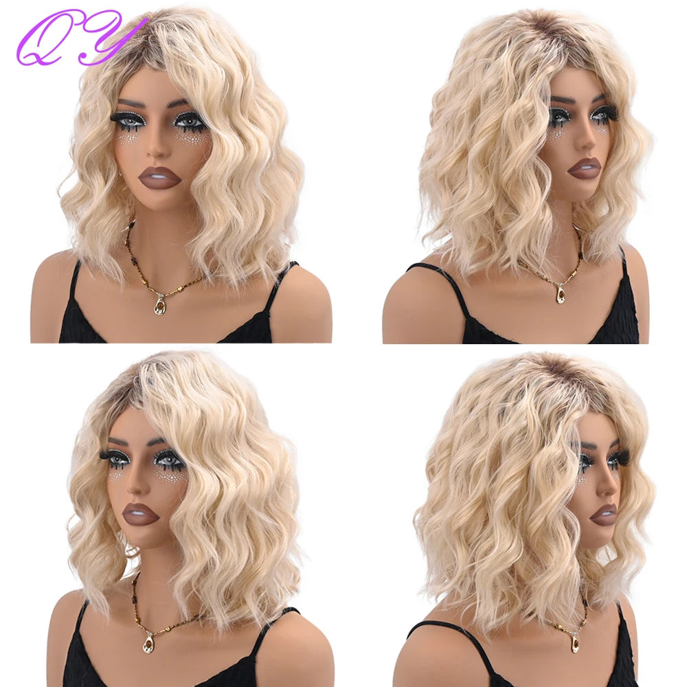 Synthetic Short Water Wave Curly Women's Wig  High Quality Daily Use Hair Wigs For Woman