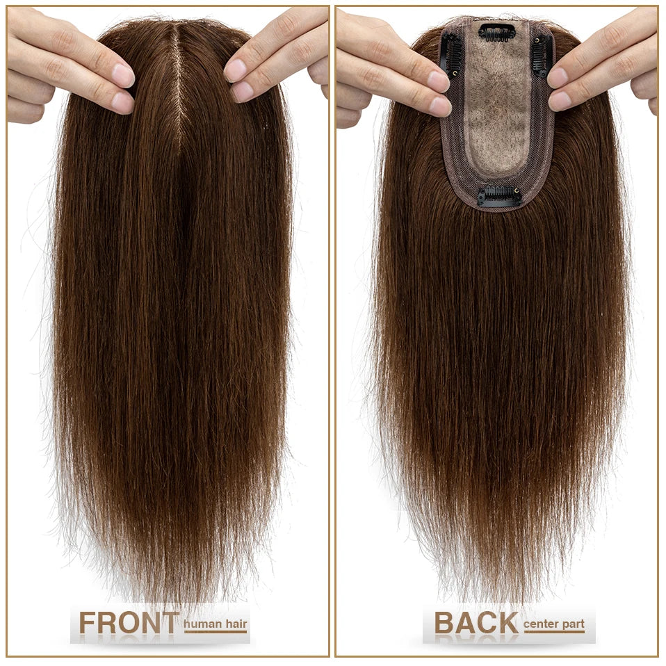 S-noilte 7x13cm Real Hair Toppers Silk Base Natural Hair Wig 100% Human Hair Prosthesis woman Brown Wigs Clip In Hair Extensions