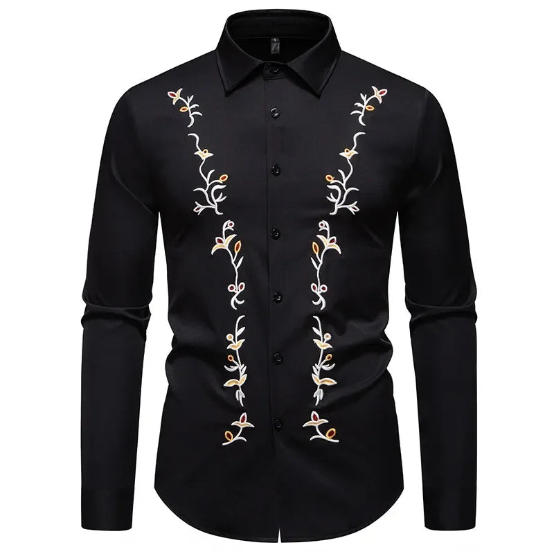 High Quality Men's Casual Long Sleeved Shirt Daily Floral Shirt Party Streetwear Embroidery Tops
