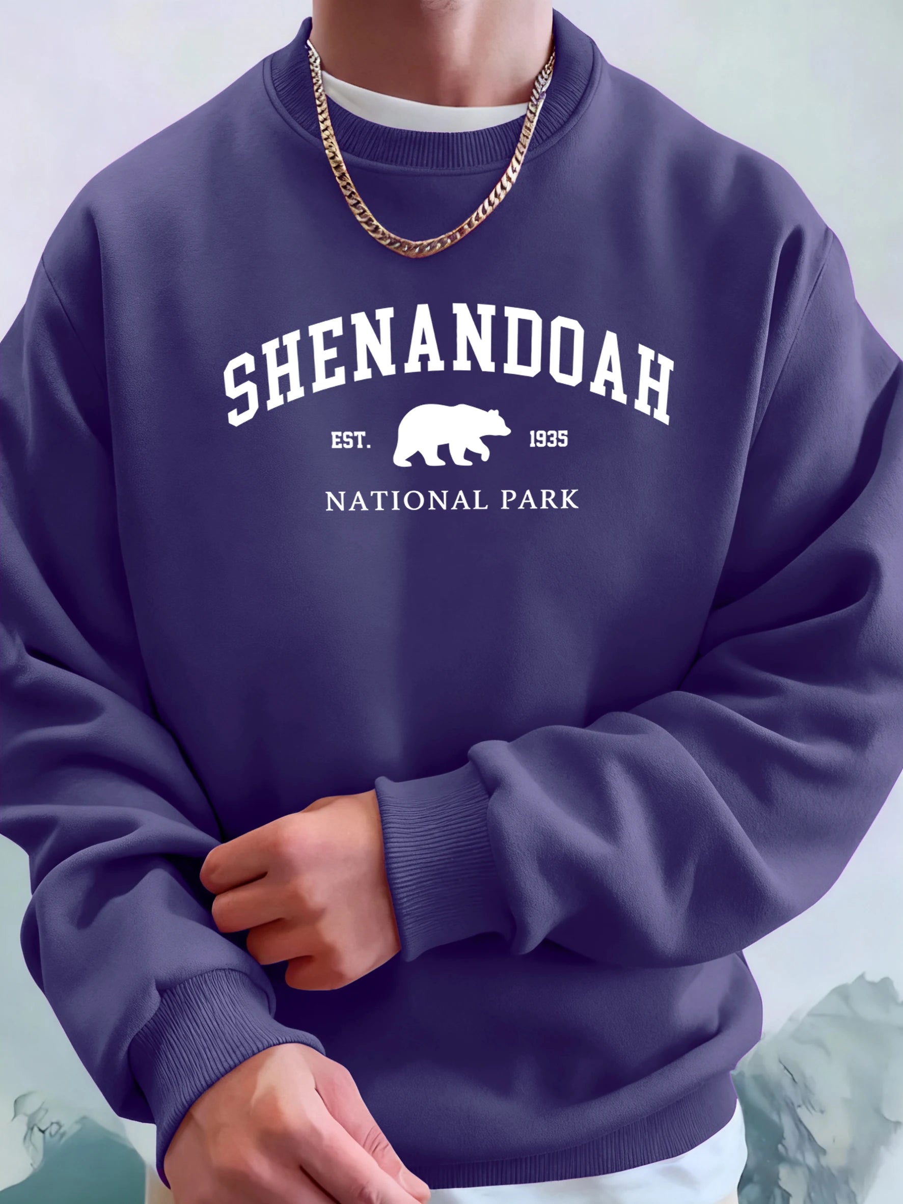 Senandah National Park Bear Prints Hoodie Men Warm Pocket Hooded Pullover Fleece Basics Sweatshirts Comfortable Sport Streetwear