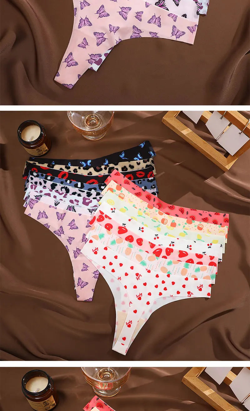 3PCS/SET Sexy G-String For Women Colorful Bikini Female Underwear T-back Intimates Lingerie Seamless Low Waist Underpants Lady