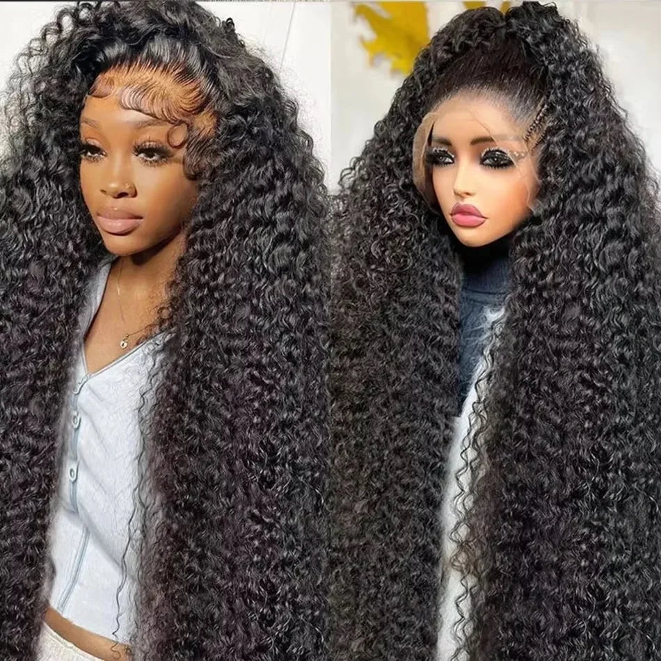 Deep Wave Black Color Soft Synthetic 13X4X1 HD Lace Front Wigs For Women Prepuck Bleach Knots Glueless Wig Daily Party Cosplay
