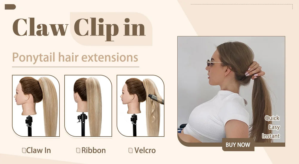 SEGO Claw Clip Ponytail Extension 100% Real Remy Human Hairpiece Pony Tails Hair Extensions Long Straight Ponytail for Women