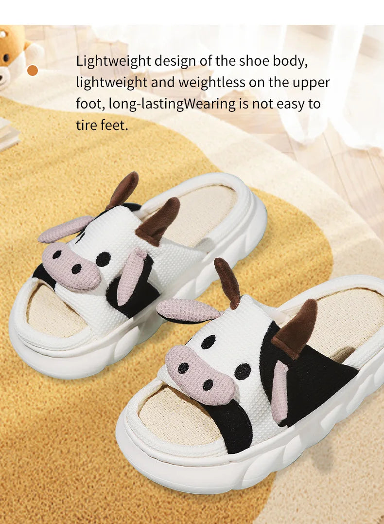 Gacimy Women's Cartoon Linen Slippers Comfortable Soft Thick Sole Indoor House Slippers Summer New Breathable Cute Linen Slides