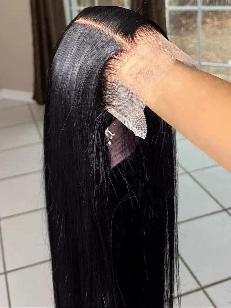 Straight Black Color Soft Synthetic 13X4X1 HD Lace Frontal Wig For Black Women Prepucked Bleach Knots Glueless Wig Daily Party