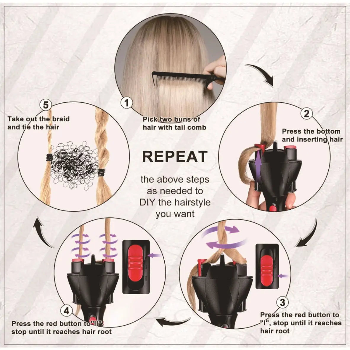 Electric Hair Braider Automatic Plait Styling Machine Quick Braiding Tool Cordless Portable Hair Styling Tool for Home Travel