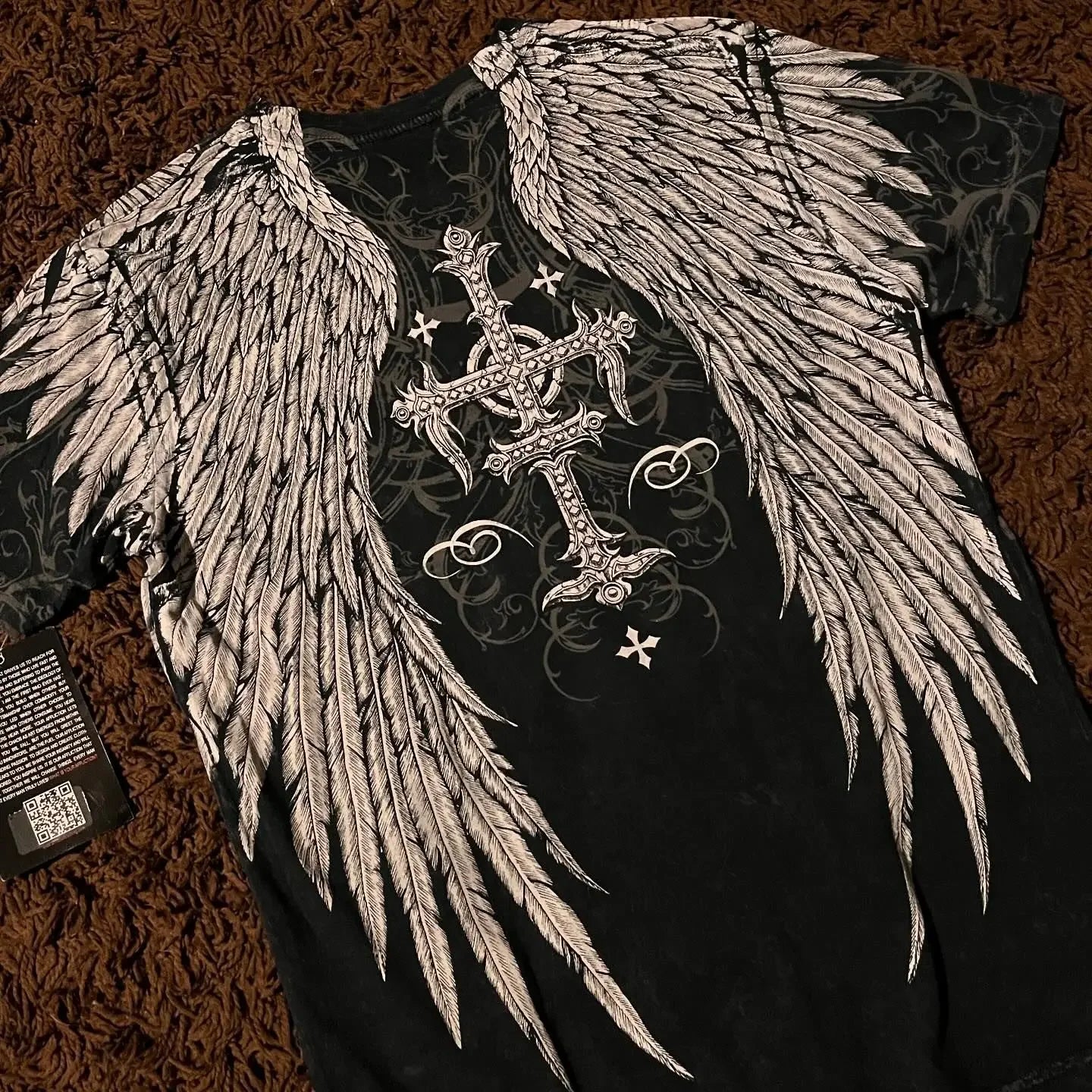 2000s Affliction Style Streetwear Tee Gothic Skull Cross Print Trendy Graphic T-shirts