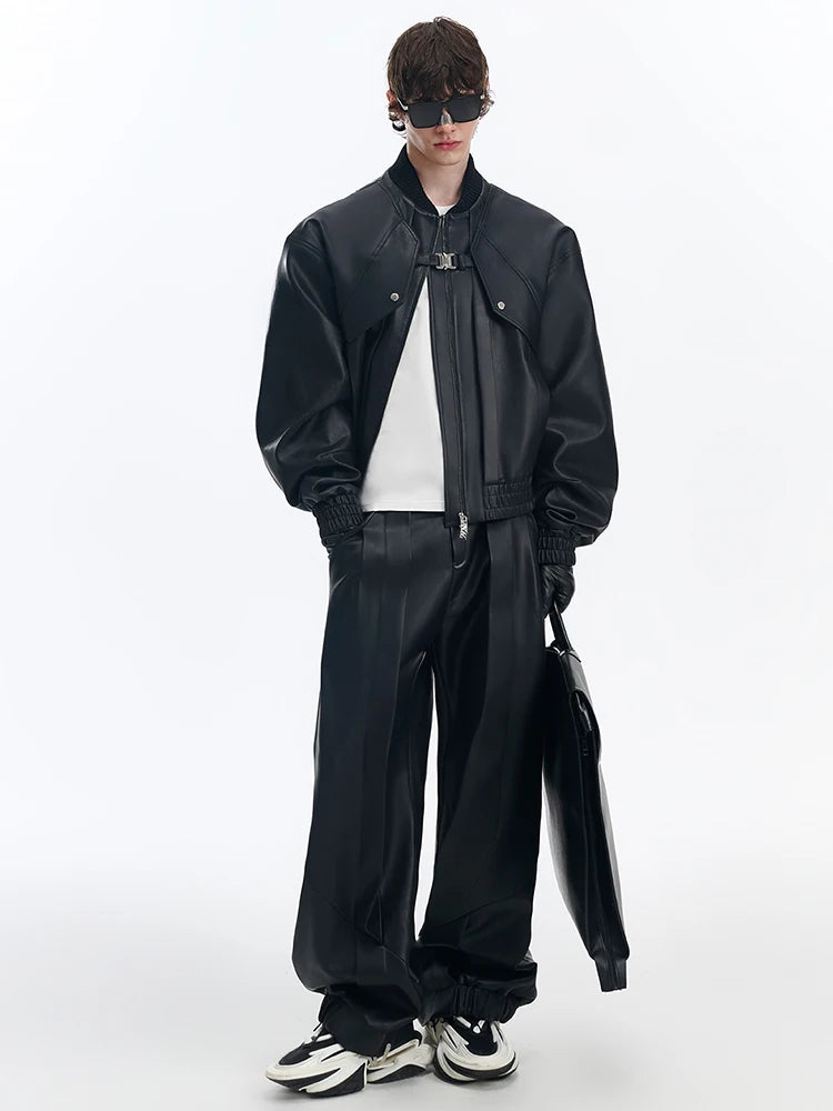 Mauroicardi Spring Autumn Cool Handsome Pu Leather Bomerb Jacket Men Zipper Runway European Fashion Luxury Designer Clothes 2025