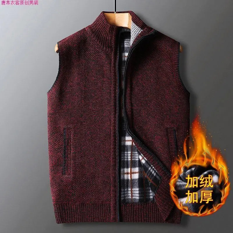 Winter Plus Velvet Thick Wool Vest Thick Knitted Cardigan Chopped Shoulder Vest