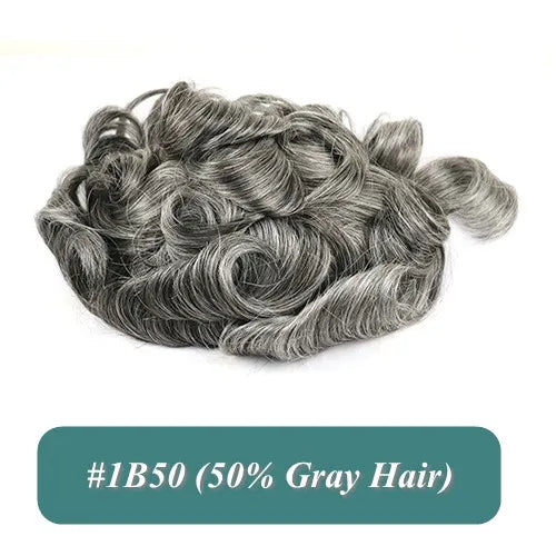 Durable Natural Hairline Human Hair Men's Toupee 26mm Curly Managable Skin Base #1 Jet Black Brown Hair Capillary Prosthesis