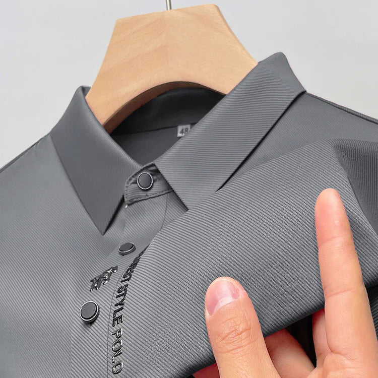 High end brand short sleeve polo shirt men's 2025 summer new trend embossed design casual ice silk breathable lapel Paul T-shirt