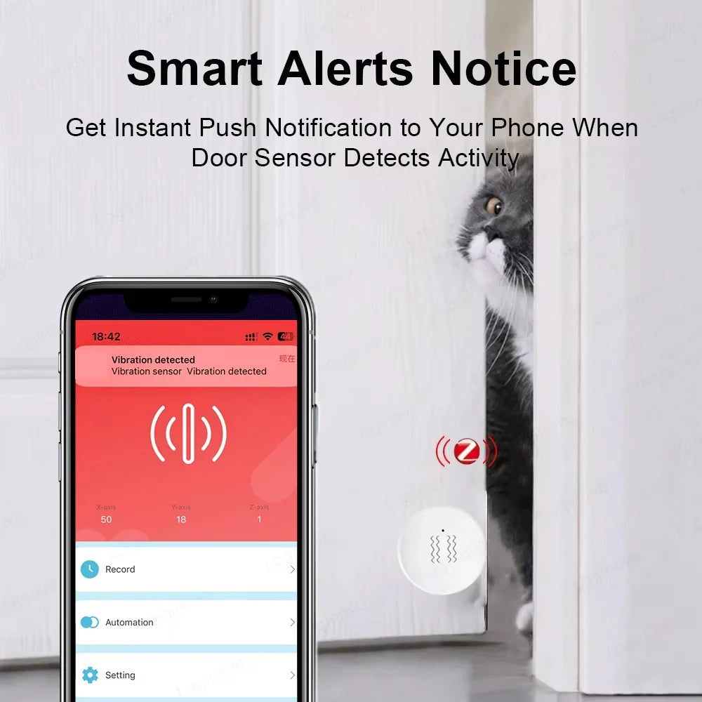 Zigbee Smart Life Vibration Sensor Detection Tilt XYZ Axis Sensor Tuya App Notification Real-Time Motion Shock Alarm Record