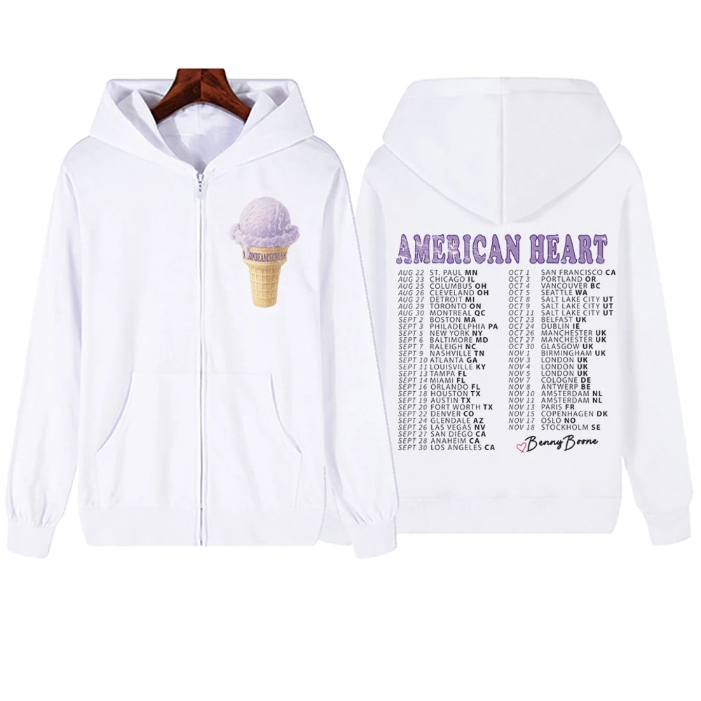 Benson Boone American Heart Tour 2025 Zipper Hoodie Man Woman Harajuku Pullover Tops Long Sleeve Streetwear Sweatshirt