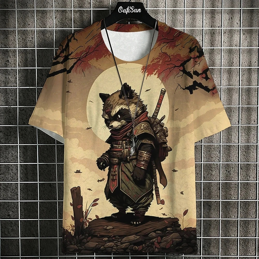 Unisex 2025 T Shirt Men Women Japanese Samurai Cat 3d Printed T Shirts For Casual Fashion Funny Shirt Top Tee Men Clothing