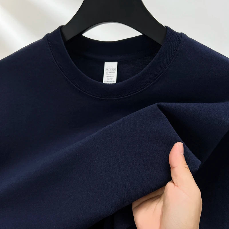 100% pure cotton short sleeved men's round neck T-shirt summer new high-end fashion youth couple loose casual breathable top