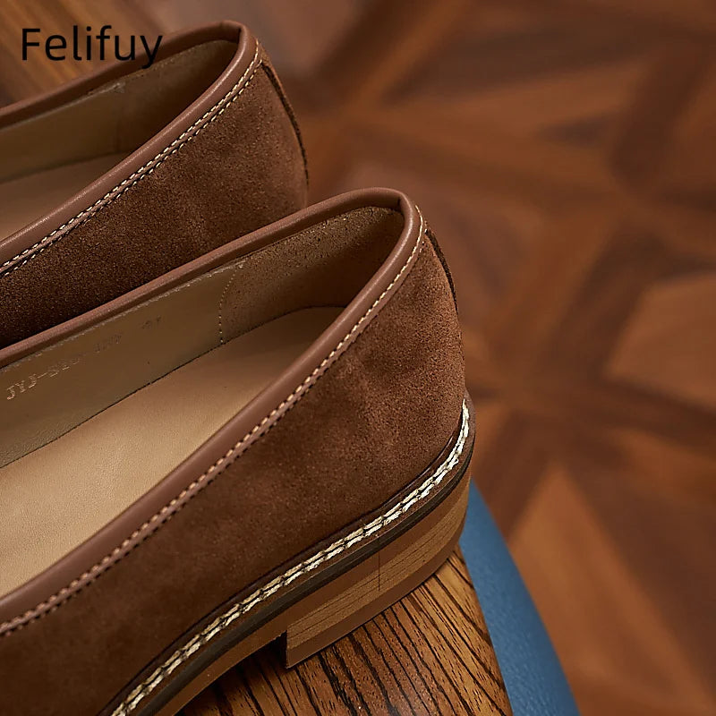 British Style Men Cow Suede Leather Loafers Classic Outdoor Walking Shoes Fashion Genuine Leather Slip-on Flats Soft Man Loafers