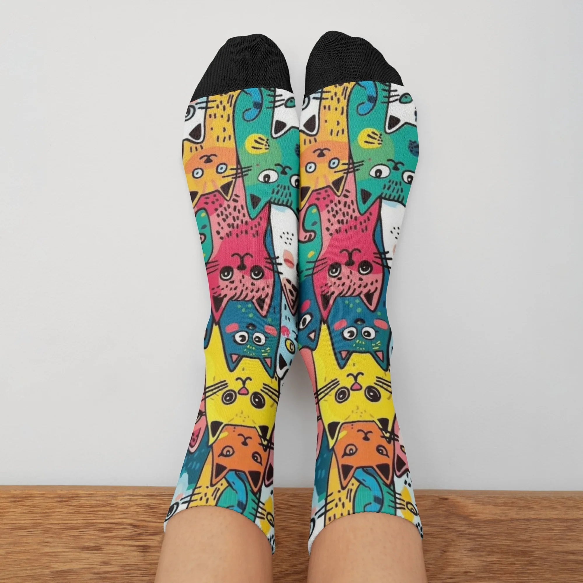 Cute Cartoon Cat Happy Men's Socks Harajuku Style Novelty Funny Hip-Hop Socks Comfortable Breathable Casual Sports Fashion Socks
