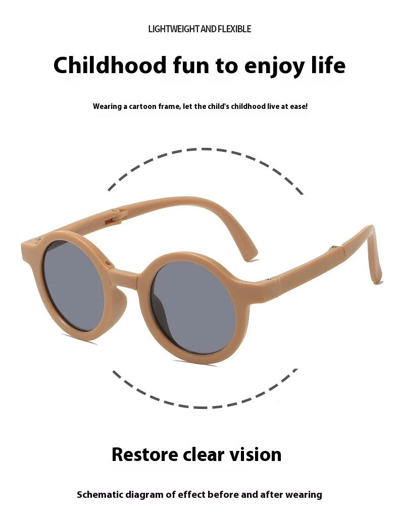 New Folding Children's Fashionable Round Sunglasses Cute Eyeglasses For Boys Girls Baby Sunshade And UV Protection